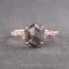 2.06 Carat Black Speckled Hexagon Diamond Engagement Ring, Eliza Setting, 14k Rose Gold