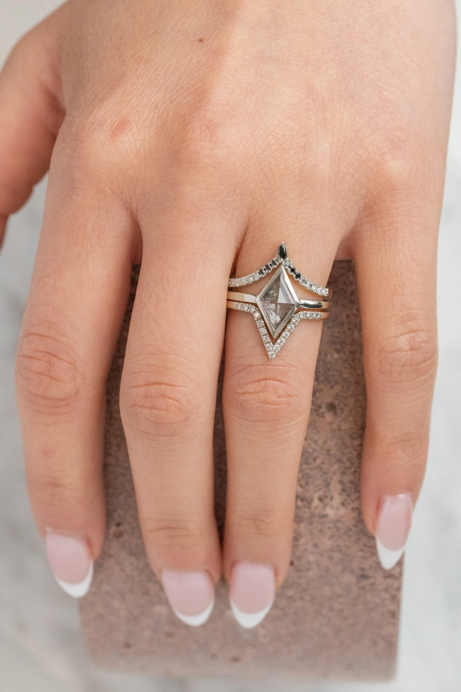 Marquise Ombre Diamond Vivian Wedding Band, 14K White Gold - Image 2