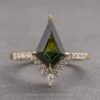 3.37 Carat Green Kite Sapphire And Diamond Engagement Ring, Avaline Setting, 14k Yellow Gold