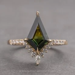 3.37 Carat Green Kite Sapphire And Diamond Engagement Ring, Avaline Setting, 14k Yellow Gold