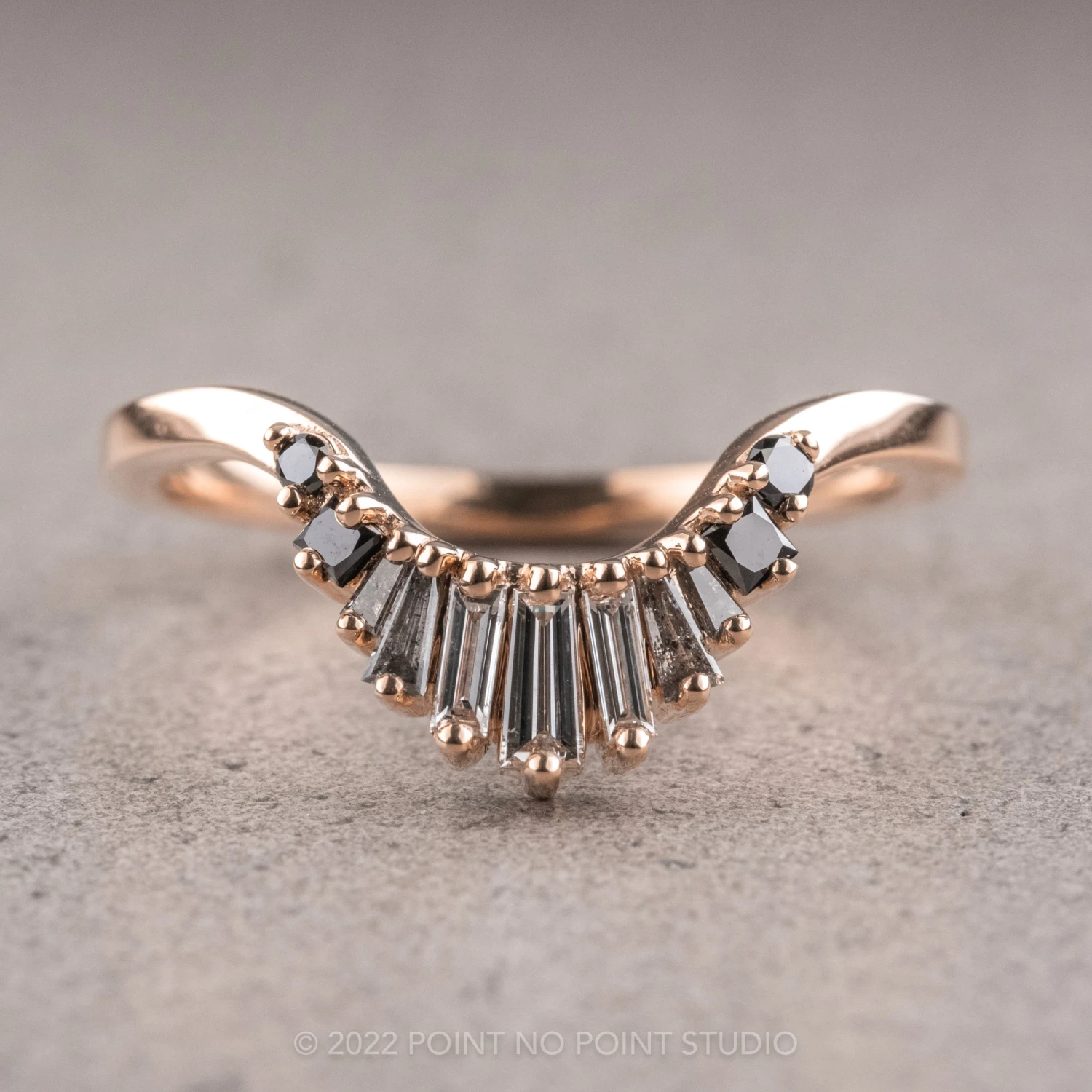 Baguette Diamond Wedding Band, Ombre Wren Setting, 14K Rose Gold - Image 7