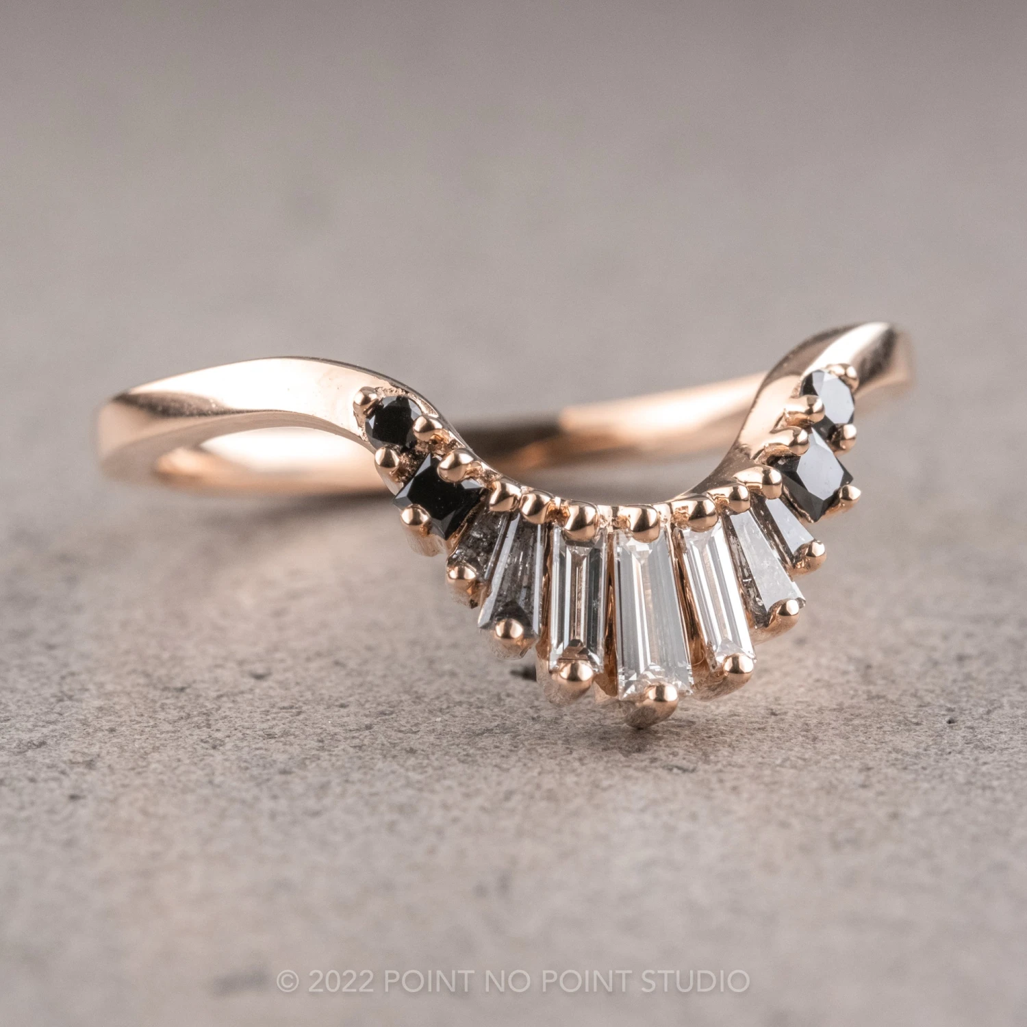 Baguette Diamond Wedding Band, Ombre Wren Setting, 14K Rose Gold - Image 8