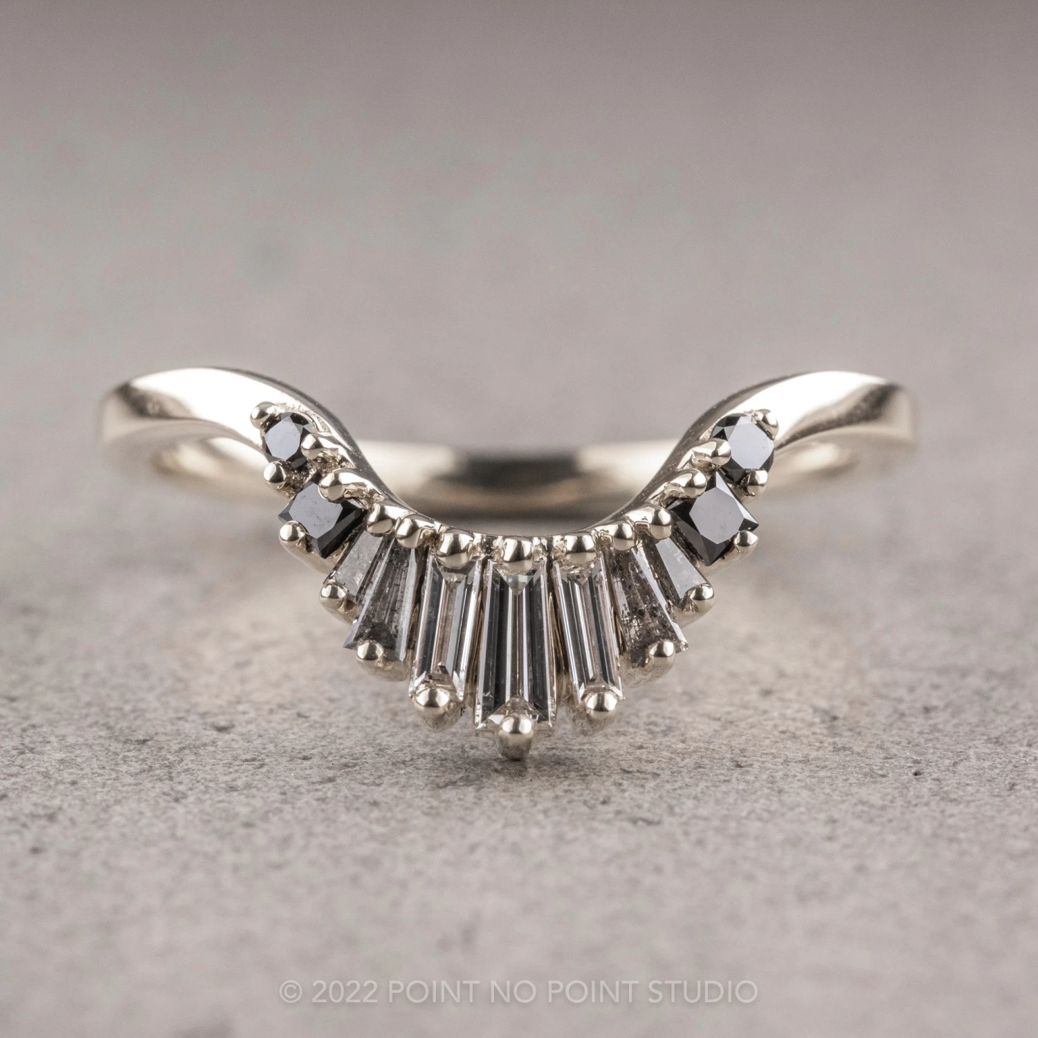 Baguette Diamond Wedding Band, Ombre Wren Setting, Platinum - Image 6