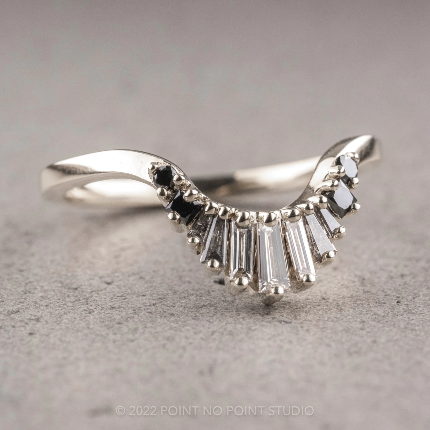 Baguette Diamond Wedding Band, Ombre Wren Setting, Platinum - Image 7