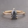 1.23 Carat Fancy Grey Pear Diamond Engagement Ring, Sirena Setting, 14K Yellow Gold