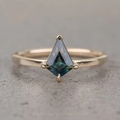 .94 Carat Teal Kite Sapphire Engagement Ring, Jane Setting, 14K Yellow Gold