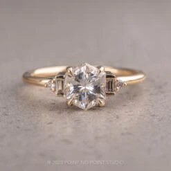 1.56 Carat Hexagon Moissanite Engagement Ring, Betty Setting, 14K Yellow Gold
