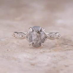 1.53 Carat Salt And Pepper Oval Diamond Engagement Ring, Winter Setting, 14k White Gold