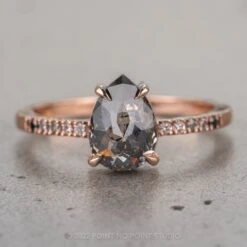 1.57 Carat Salt And Pepper Pear Diamond Engagement Ring, Ombre Jules Setting, 14K Rose Gold