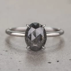 2.64 Carat Black Oval Diamond Engagement Ring, Basket Jane Setting, 14k White Gold