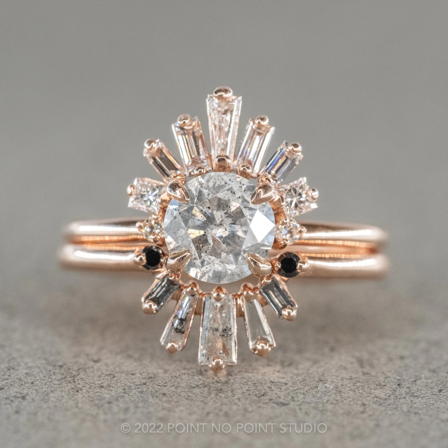 1.56 Carat Salt And Pepper Round Diamond Engagement Ring, Wren Setting, 14K Rose Gold - Image 8