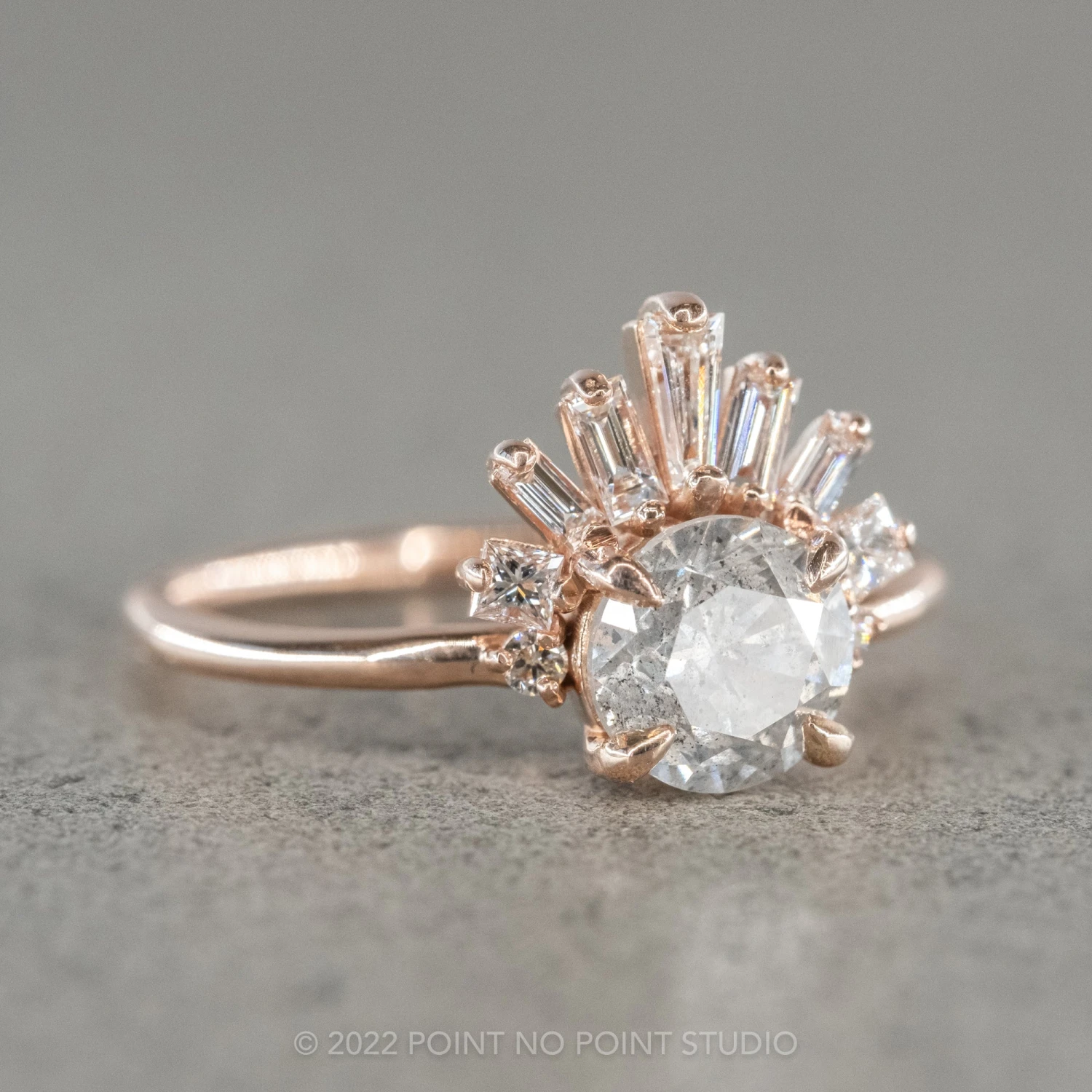 1.56 Carat Salt And Pepper Round Diamond Engagement Ring, Wren Setting, 14K Rose Gold - Image 9