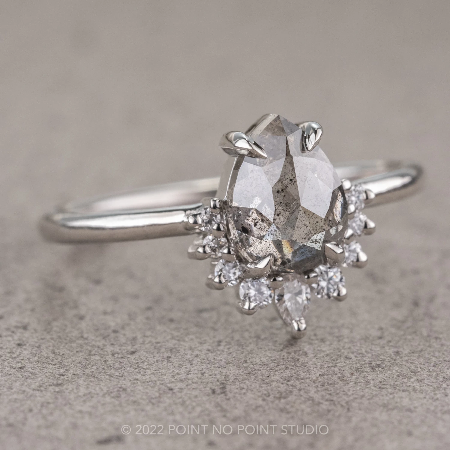 1.67 Carat Salt And Pepper Pear Diamond Engagement Ring, Ava Setting, Platinum - Image 10