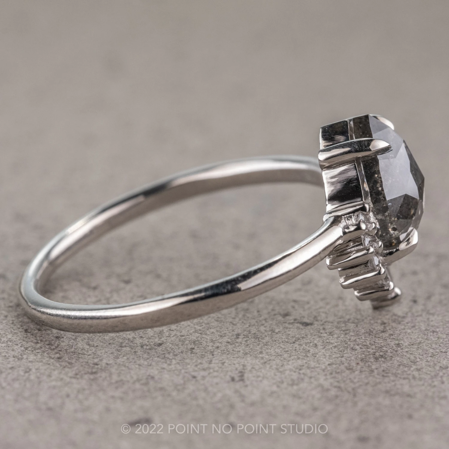 1.67 Carat Salt And Pepper Pear Diamond Engagement Ring, Ava Setting, 14K White Gold - Image 11