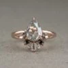 1.38 Carat Icy Salt And Pepper Pear Diamond Engagement Ring, Ombre Wren Setting, 14K Rose Gold