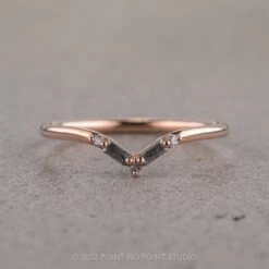 Salt And Pepper Round And Baguette Diamond V Band, Petite Paloma Setting, 14K Rose Gold