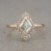 Kite Moissanite And Diamond Engagement Ring, Cleo Halo Setting, 14K Yellow Gold