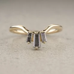 Salt And Pepper Baguette Diamond Wedding Band, Dawn Setting, 14k Yellow Gold