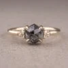 1.17 Carat Salt And Pepper Hexagon Engagement Ring, Quinn Setting, 14k Yellow Gold