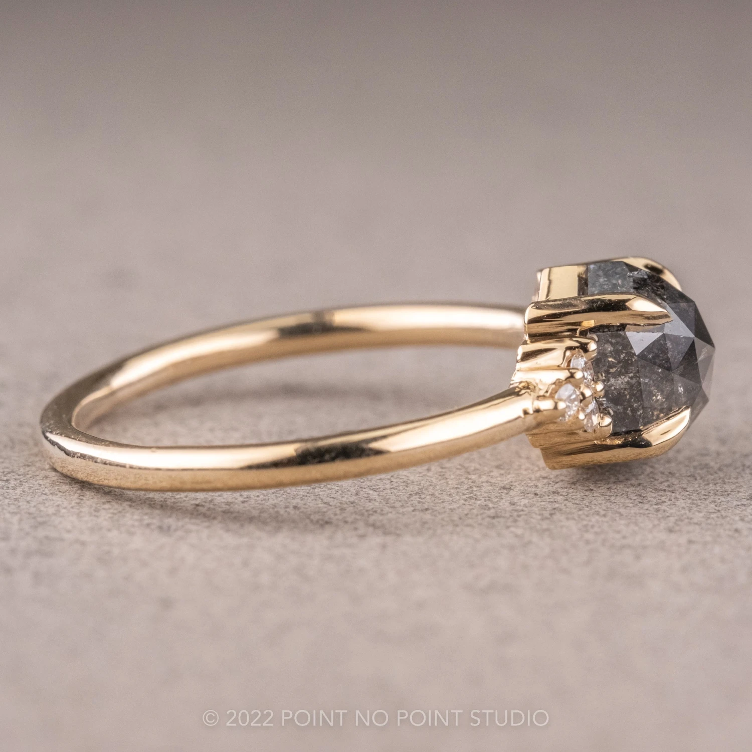 1.17 Carat Salt And Pepper Hexagon Engagement Ring, Quinn Setting, 14k Yellow Gold - Image 6