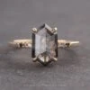 2.59 Carat Black Speckled Hexagon Diamond Engagement Ring, Ombre Lourdes Setting, 14k Yellow Gold
