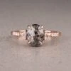 1.59 Carat Black Speckled Oval Diamond Engagement Ring, Eliza Setting, 14K Rose Gold