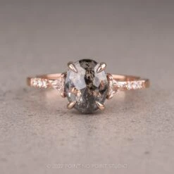 1.59 Carat Black Speckled Oval Diamond Engagement Ring, Eliza Setting, 14K Rose Gold