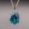 4.99 Carat Blue Hexagon Zircon Necklace, 14k White Gold