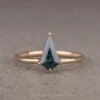 1.66 Carat Teal Kite Sapphire Engagement Ring, Basket Jane Setting, 14K Yellow Gold
