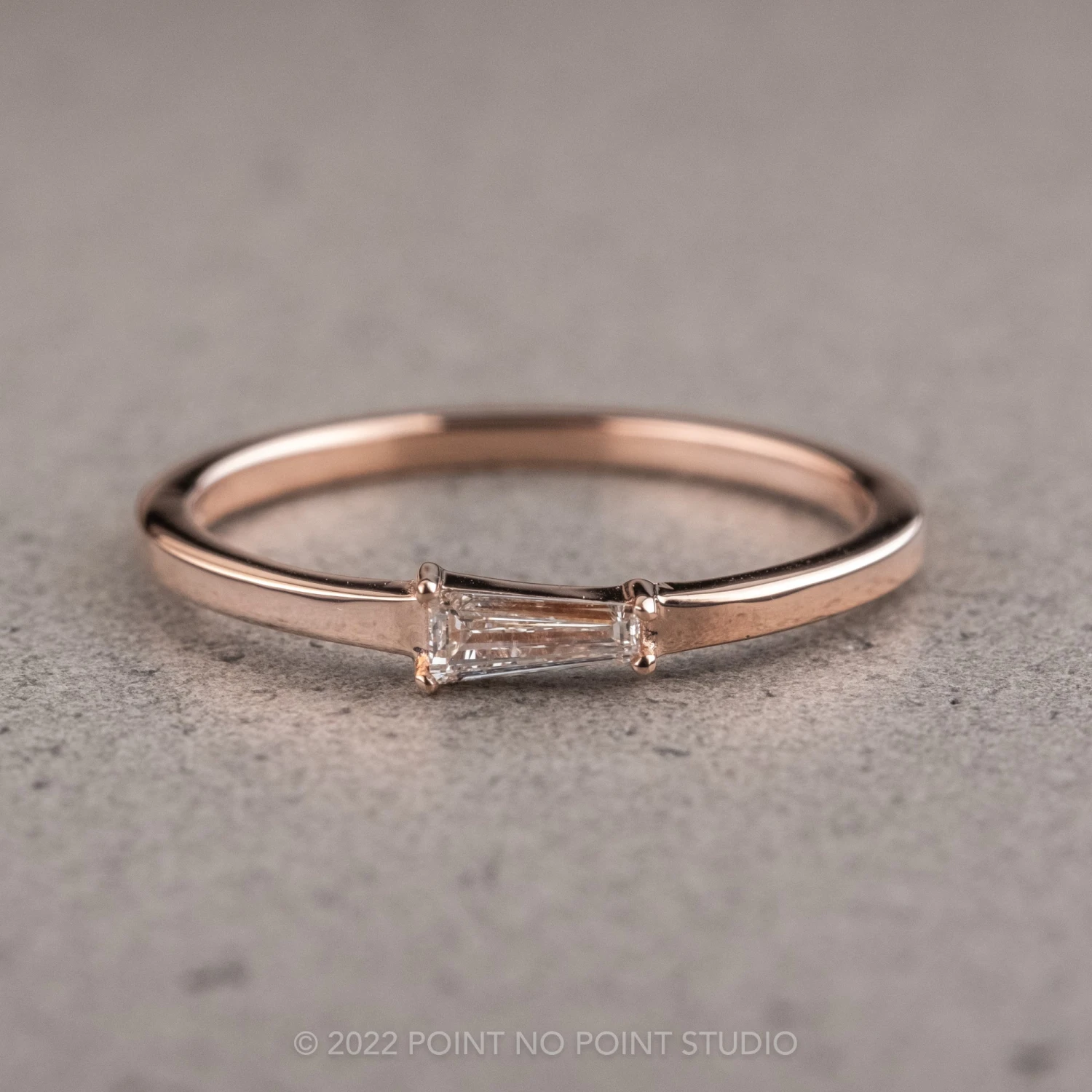 .13 Carat White Tapered Baguette Diamond Ring, 14K Rose Gold