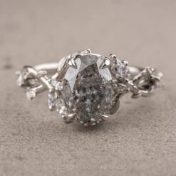 2.51 Carat Salt And Pepper Oval Diamond Engagement Ring, Ainsley Setting, 14K White Gold