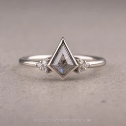 .60 Carat Salt And Pepper Kite Diamond Engagement Ring, Quinn Setting, 14k White Gold