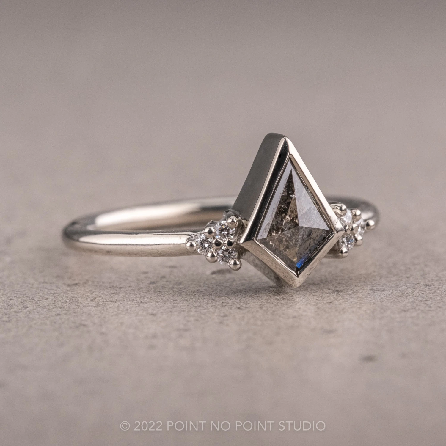 .60 Carat Salt And Pepper Kite Diamond Engagement Ring, Quinn Setting, 14k White Gold - Image 5