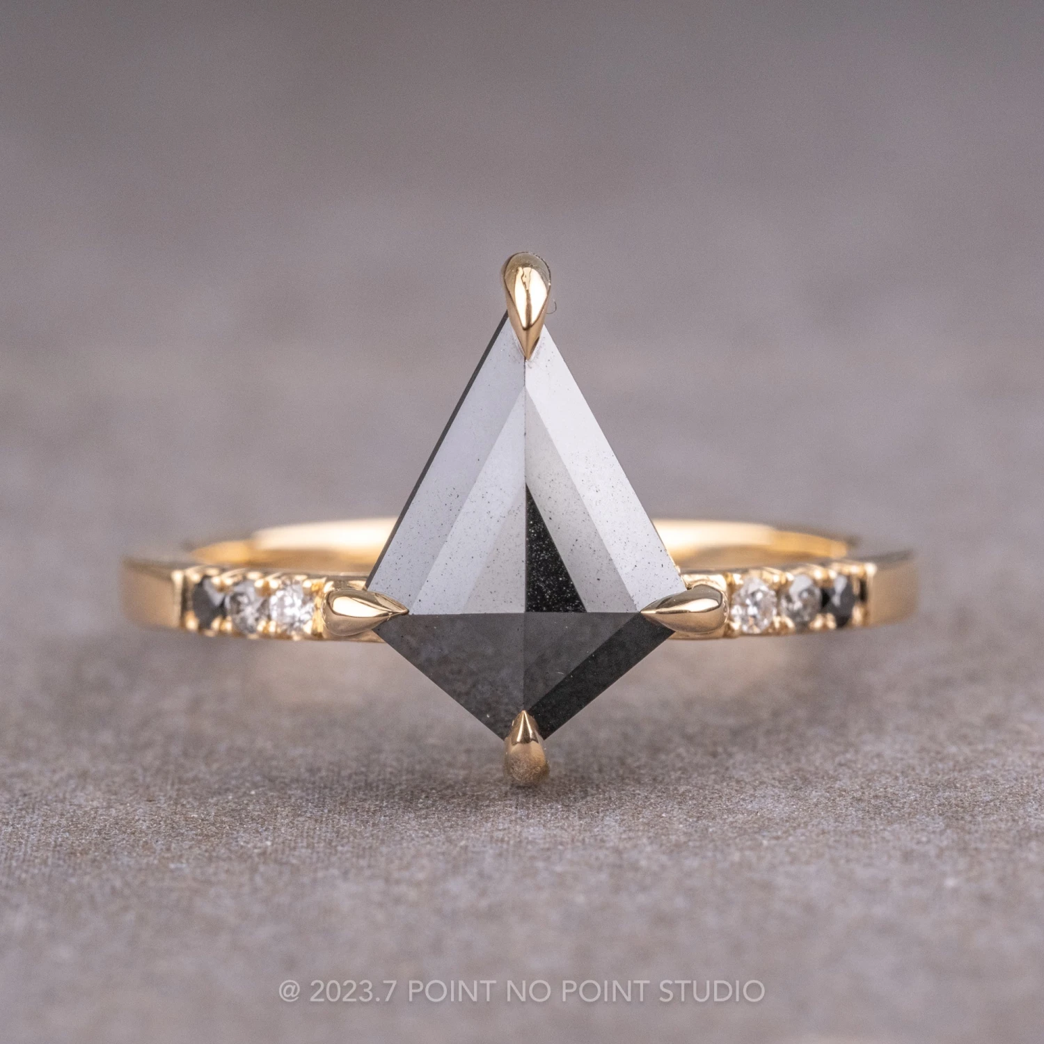 1.31 Carat Opaque Black Kite Diamond Engagement Ring, Ombre Jules Setting, 14K Yellow Gold
