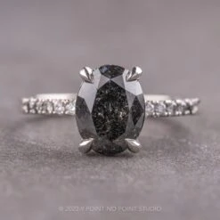 1.72 Carat Black Speckled Oval Diamond Engagement Ring, Ombre Jules Setting, 14k White Gold
