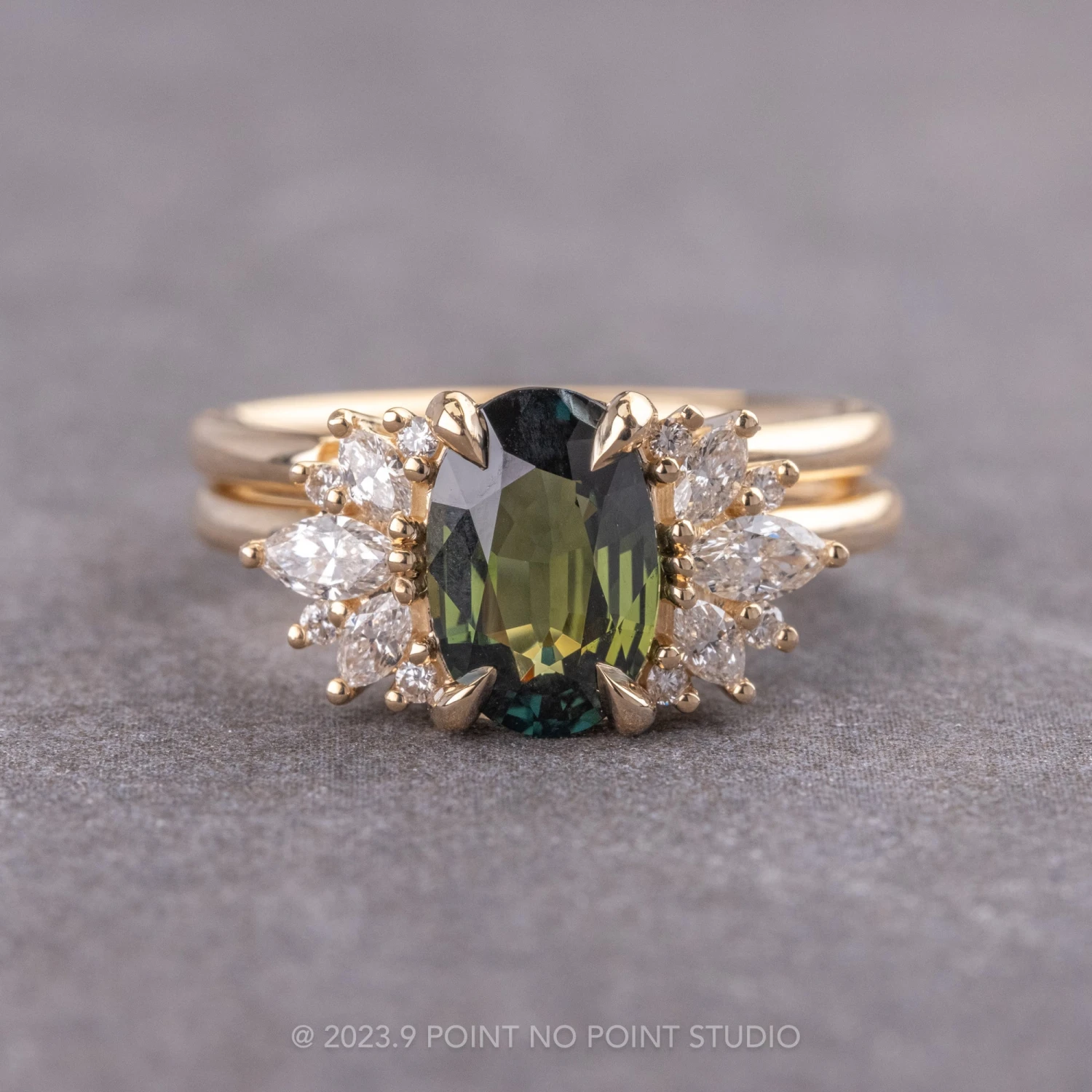 2.06 Carat Green Oval Sapphire And Diamond Engagement Ring, Monarch Setting, 14K Yellow Gold - Image 6