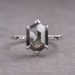 2.69 Carat Black Speckled Hexagon Diamond Engagement Ring, Ombre Sirena Setting, 14K White Gold