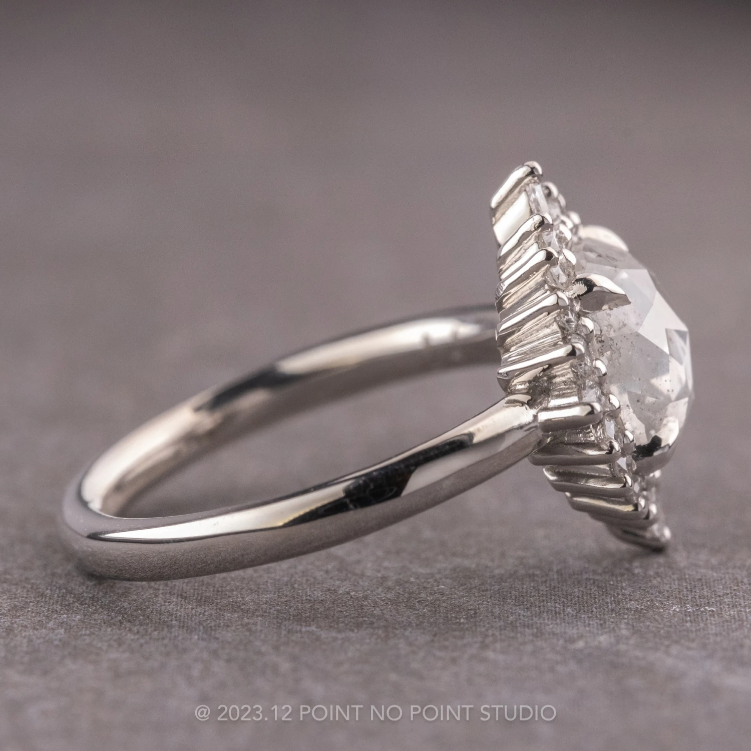 1.37 Carat Icy Salt And Pepper Cushion Diamond Engagement Ring, Cosette Setting, Platinum - Image 5