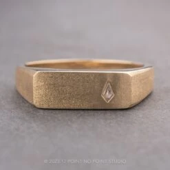 Signet Style Kite Sapphire Men's Wedding Ring, 14K Yellow Gold, Matte Finish