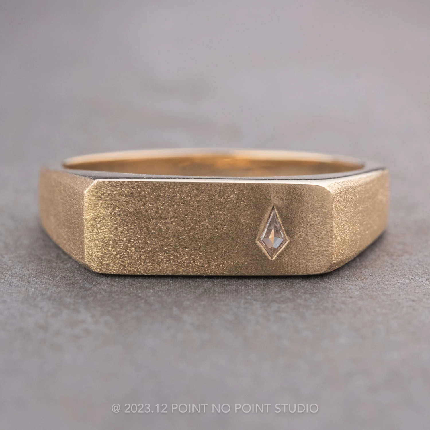 Signet Style Kite Sapphire Men's Wedding Ring, 14K Yellow Gold, Matte Finish