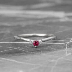 Ruby And White Diamond Wedding Band, Charlotte Setting, Platinum