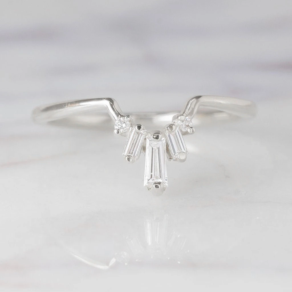 White Baguette Diamond Wedding Band, Dawn Setting, Platinum