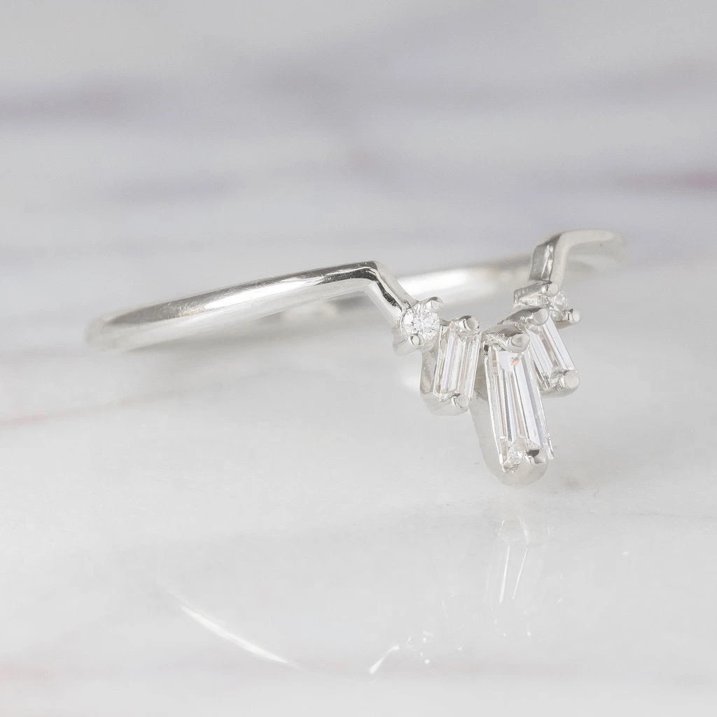 White Baguette Diamond Wedding Band, Dawn Setting, Platinum - Image 4