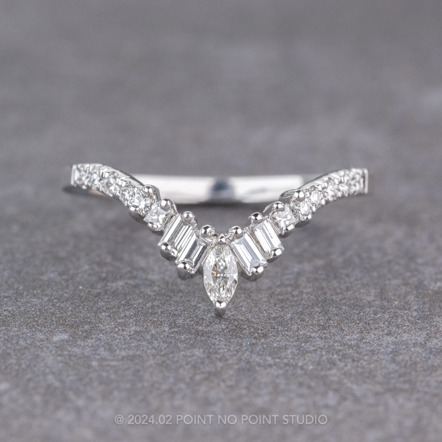 Extra Diamond Wren Wedding Band, 14k White Gold