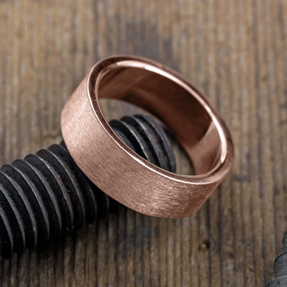 8mm 14K Rose Gold Mens Wedding Band, Matte Finish - Image 3