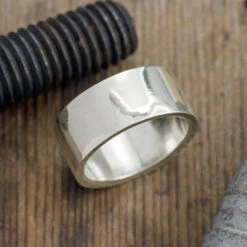 10mm 14k White Gold Comfort Fit Mens Wedding Band, Polished