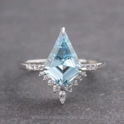 2.11 Carat Light Blue Kite Aquamarine And Diamond Engagement Ring, Avaline Setting, Platinum