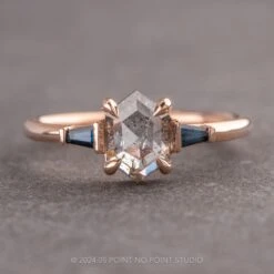 1.63 Carat Icy White Hexagon Diamond Engagement Ring, Zoe Setting, 14k Rose Gold