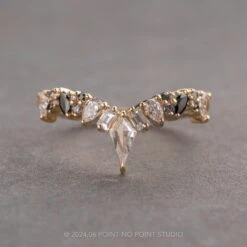 Icy Kite And Ombre Diamond Wedding Ring, Kite Gemini Setting, 14K Yellow Gold