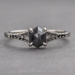 1.81 Carat Black Hexagon Diamond Engagement Ring, Black Diamond Evie Setting, Platinum
